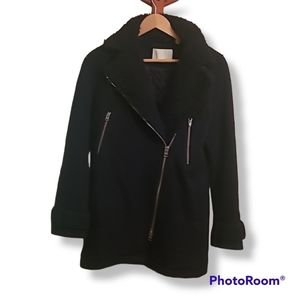 Wilfred Free Aritzia Black Oversized Wool Faux Shearling Moto Jacket
